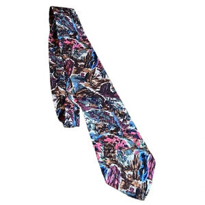 Christian Dior 100% Silk Vintage Neck Tie. Desert Pueblo Scene Earthy Tones